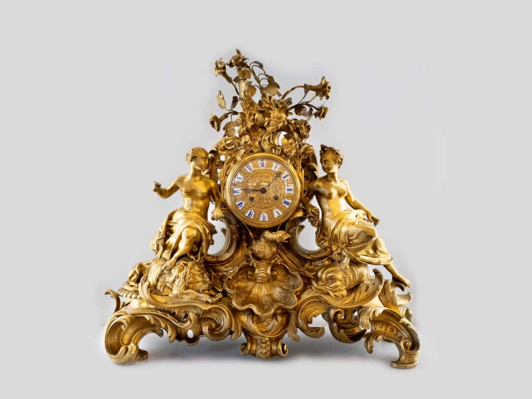 Grande orologio in bronzo dorato firmato “Deniere A Paris”