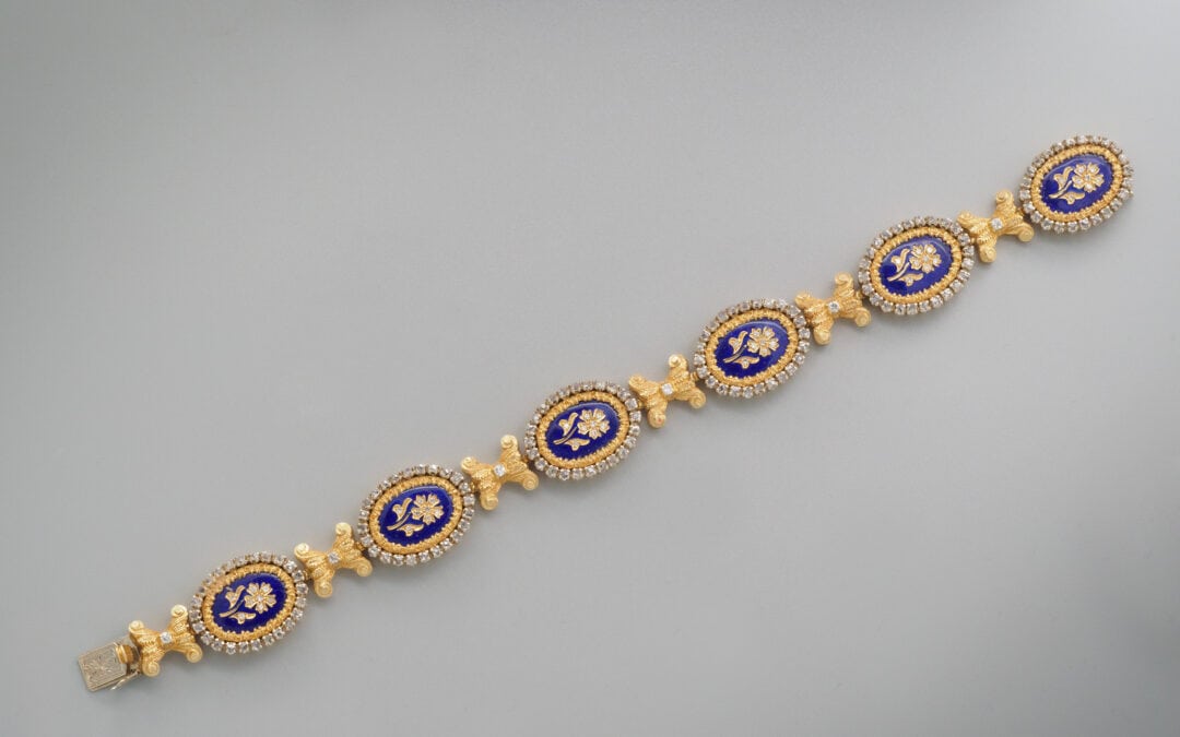 Bracciale in oro giallo 18kt con smalti e diamanti