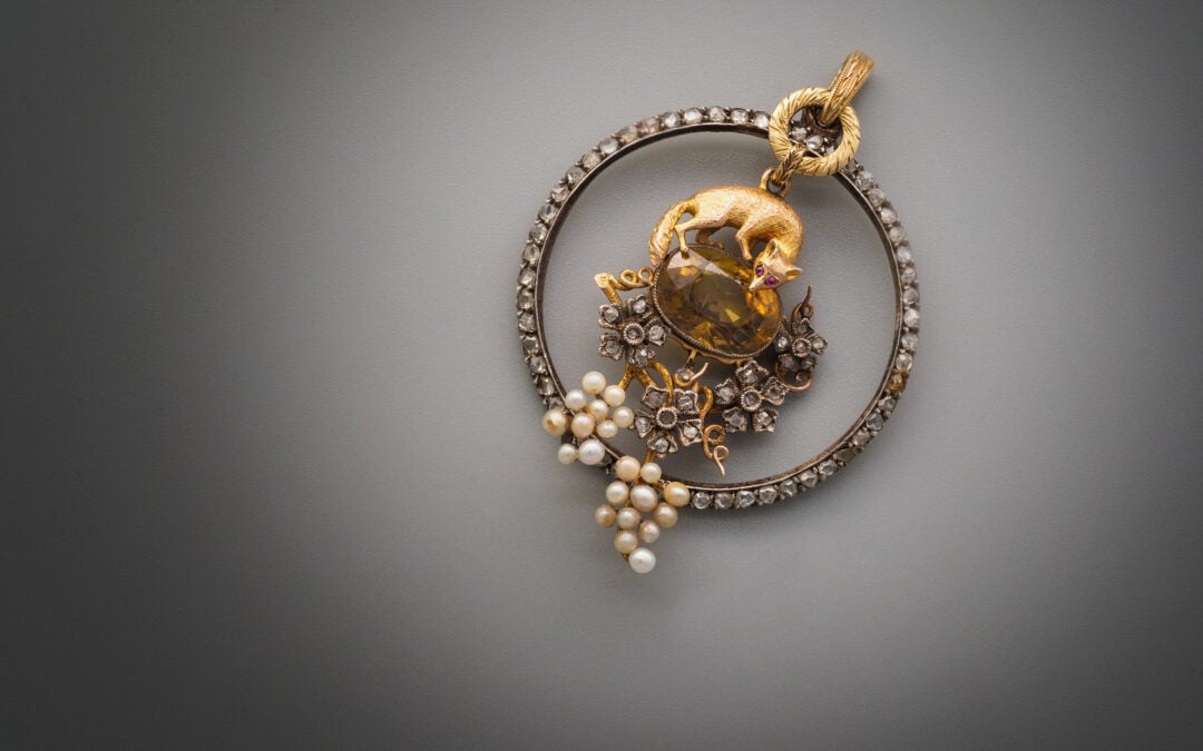 Ciondolo Art Nouveau in oro e argento “Volpe e l’Uva”